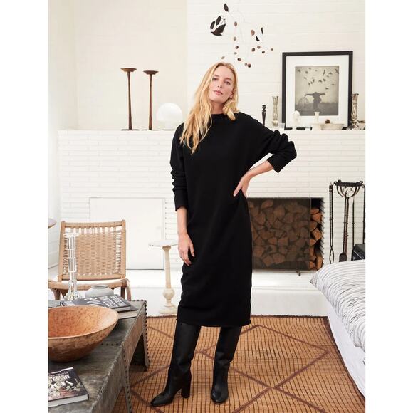 NEW Frank & Eileen Isabelle Funnel Neck Dress Black Triple Fleece Sz L Midi - Picture 1 of 9